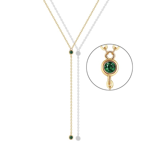 14k Gold Plated Green Emerald Lariat Necklace - Picture 1 of 4